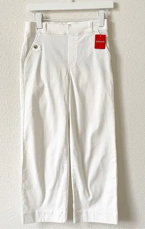 Spanx Stretch Twill Cropped Wide Leg Bright White Size Small Coastal Neutral thumbnail 1