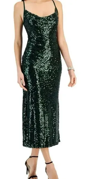 Taylor NWT green sequin cowl neck midi dress 6 thumbnail 1