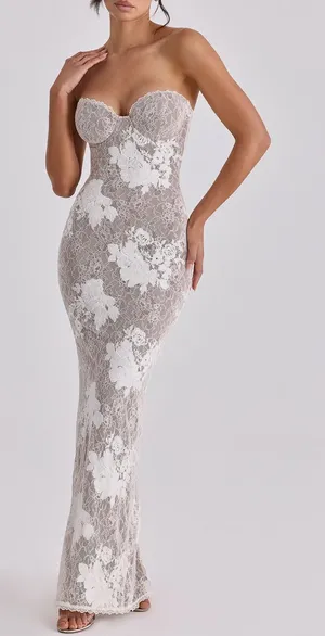 House of CB Lucienne Ivory Embroidered Lace Maxi Dress XL thumbnail 1