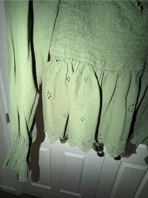 American Eagle Outfitters Olive Green Smocked Peplum Tunic thumbnail 4