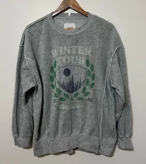 Aerie Graphic Crewneck Winter Tour Size XS Oversized Sweatshirt Gray thumbnail 1