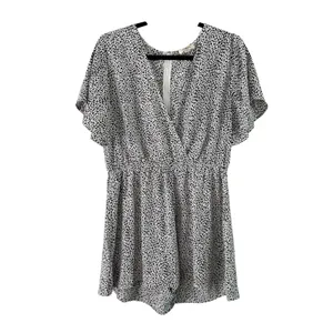 Umgee Women's Romper Black White Print V Neck Short‎ Sleeve Size L thumbnail 2