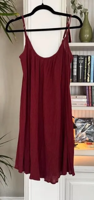 Anthropologie burgundy Deep Wine Crinkled Slip Dress, size S thumbnail 1