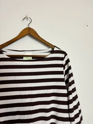 Lolly Wolly Doodle NWT Brown & White Striped Boat Neck Top thumbnail 3