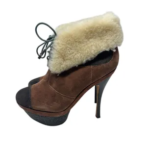 L.A.M.B Pier Booties Suede Shearling Platform‎ Boots High Heels Brown Size US 8 thumbnail 11