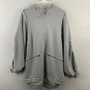 Free People Movement Close Call Gray Oversized Hooded Sweatshirt; size large thumbnail 3
