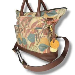 R.Riveter Otto Canvas Leather Tote Crossbody Bag Floral Breast Cancer Awareness thumbnail 4