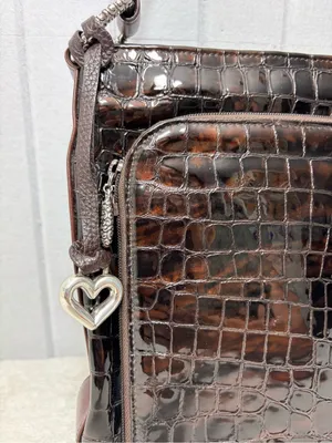 Brighton‎ Vintage Shoulder Bag Brown Leather Croc-Embossed Purse thumbnail 4