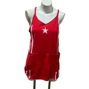 Vinyl Threads Tank Dress Womens XS Red Mini Racerback Star Side Stripe thumbnail 4