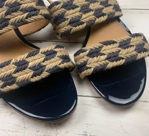 Tory Burch Lola Flat Sandals Jute Woven Nautical Summer Navy Coastal Resort Wear thumbnail 5