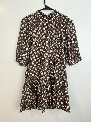 Sea Brown Abstract Mixed Print High Neck Ruffle Tiered Mini Dress Size 0 thumbnail 2