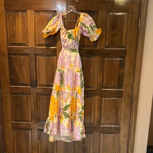 NWT Sabo Skirt Poppi Floral Cutout Tiered Maxi Dress Lavender‎ Orange Medium thumbnail 5