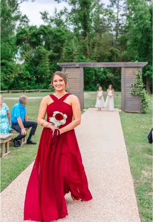 Burgundy Bridesmaid Azazie Dress thumbnail 3