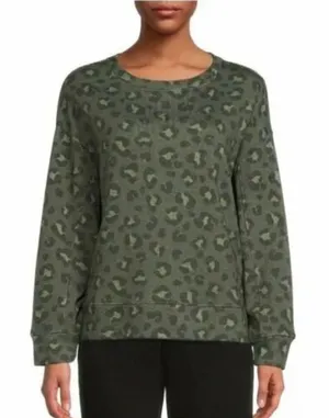 Secret‎ Treasures Cheetah Print Crewneck Sweatshirt. Size Small Green NWT thumbnail 1