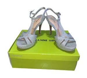 Gianni Bini Silver Glitter Platform T-Strap Heels Formal Wedding 9 thumbnail 1