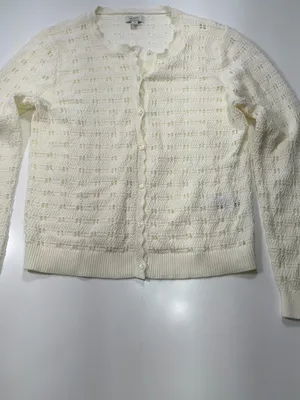 J. Crew 100% Cotton scalloped pointelle knit cardigan sweater in ivory NWOT thumbnail 8