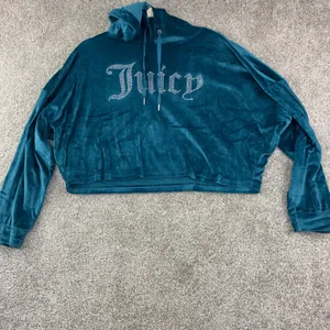 Juicy Couture Velour Cropped Hoodie‎ Women L Blue Rhinestone Logo Y2K McBling thumbnail 2
