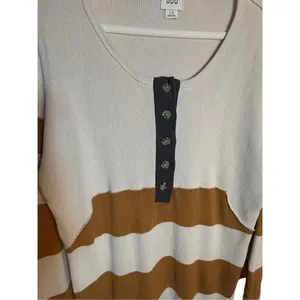 BDG Womens Ivory Brown Tunic Sweater Dress‎ Sz Large Henley Striped Ribbed Knit thumbnail 8