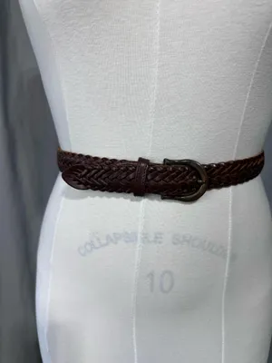 Vintage Brown Leather Belt Braided Woven Women 36 Adjustable Preppy Hippie thumbnail 2