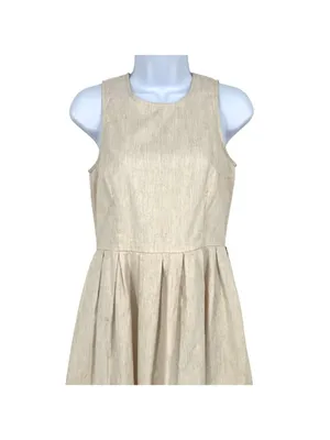 Gap Coastal Preppy Linen Blend Sleeveless A-Line Dress Size 0 Beige Yellow thumbnail 2