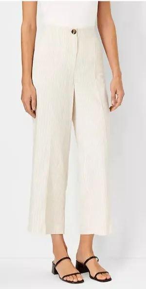 Ann Taylor The‎ Seamed Straight Crop Pant Beige Stripe Sz 14 High Rise Office thumbnail 1