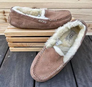 Tan UGG Ansley Slippers Seude Fuzzy Slip On Shoes Moccasins thumbnail 1