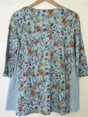 J Jill 100% Cotton Blue Floral 3/4 Sleeve Tunic Round Neck Lagenlook Classic thumbnail 10
