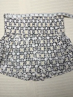 Free People Black & Cream Geometric Pattern Printed Smocked Waist Shorts thumbnail 7