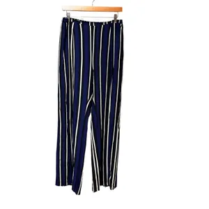 Maeve Anthropologie Navy Blue White Striped Wide Leg Pants High Rise Viscose M thumbnail 2