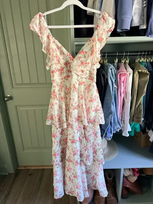 Altar'd State White Midi Dress with Pink Floral Print thumbnail 2