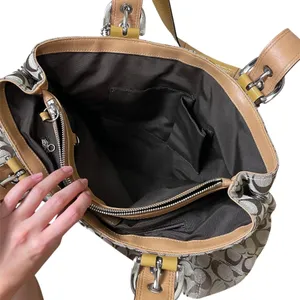 Vintage Y2K Coach Signature Tan Brown Canvas Patent Leather Tote Shoulder Bag thumbnail 9
