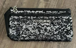 Women's Victoria’s Secret Black Sequin Clutch Bag Silver Zipper & Logo thumbnail 1