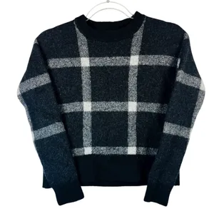 Banana Republic womens XS‎ black white plaid fuzzy wool blend crewneck pullover thumbnail 1