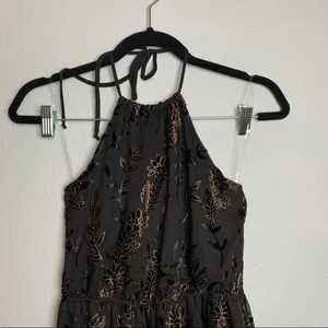 Sadie X Sage Black Gold Velvet Floral Halter Neck Dress‎ Small NWT thumbnail 3