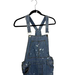 Forever 21+ Blue Denimwear Overalls Distressed Destroyed Med Wash Size 12 thumbnail 3