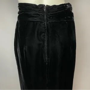 Vintage Velvet Skirt‎ Gathered Waistband Black Midi Straight Michelle Stuart thumbnail 6