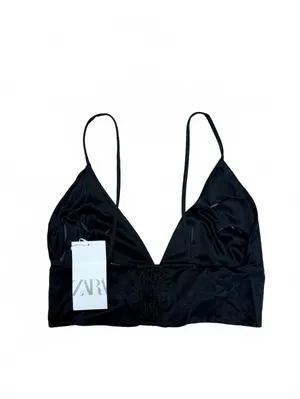 Zara Black Satin Bow Nwt Crop Top Y2K Coquette Party Bralette Cami L thumbnail 2