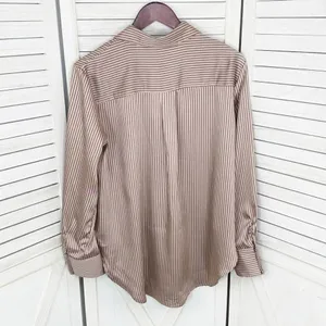 The Workshop Satin Pinstripe Oversized Button Up Shirt Mocha Medium Boyfriend‎ thumbnail 11