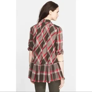 Free People Peppy in Plaid Red & Brown Plaid‎ Long Sleeve M thumbnail 2