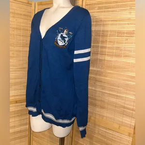 Harry Potter Blue Ravenclaw Cardigan Academic Varsity Stripe sweater Large thumbnail 3