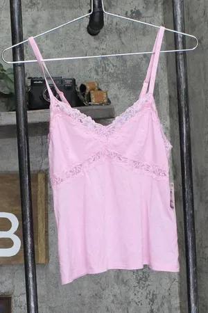 NEW INC International Concepts Lace-Trim Knit Lounge Sleep Tank Top Pale Pink XS thumbnail 1