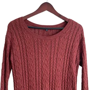 American Eagle Womens Sweater M Rust Cable Knit Crew Neck‎ Pullover Zipper Sides thumbnail 8