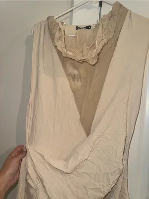 Zara Beige Draped Sleeveless Maxi Dress crinkle cut texture thumbnail 2