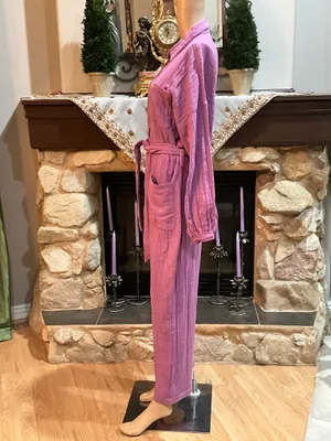 Free People Lavender-Pink Button-Front Linen Jumpsuit with Tie Belt thumbnail 3