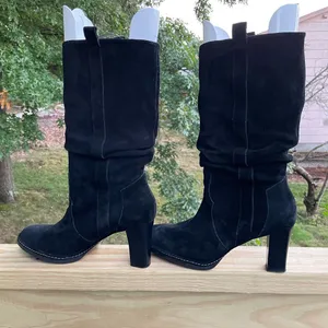 Franco Sarto EMA Women Black Suede/Leather Mid Calf Boots Sz 9.5 thumbnail 1