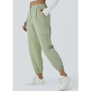 Halara Green Cargo Jogger Cotton Twill Elastic Cuffs Pockets Pants Large thumbnail 10