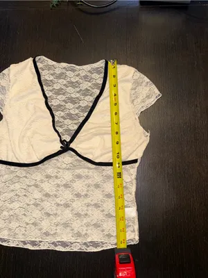 Urban Outfitters Ivory Lace Crop Top with Black Trim thumbnail 5