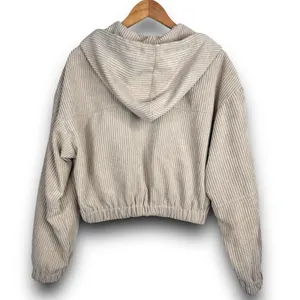 Altard State Cropped Corduroy Hooded Jacket Zipper Front Light Tan Beige Medium thumbnail 4