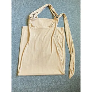 Ribbed Knit Maxi Dress Women Medium Tan Excellent‎ Open Back Bodycon Tie Detail thumbnail 7