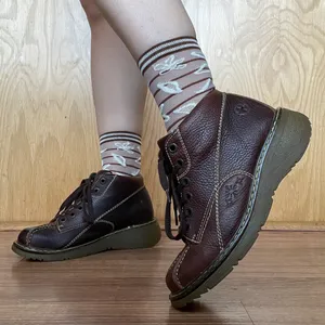 Dr. Martens Vintage Y2K Brown Leather 12281 Floral Chunky Platform Ankle Boots thumbnail 1